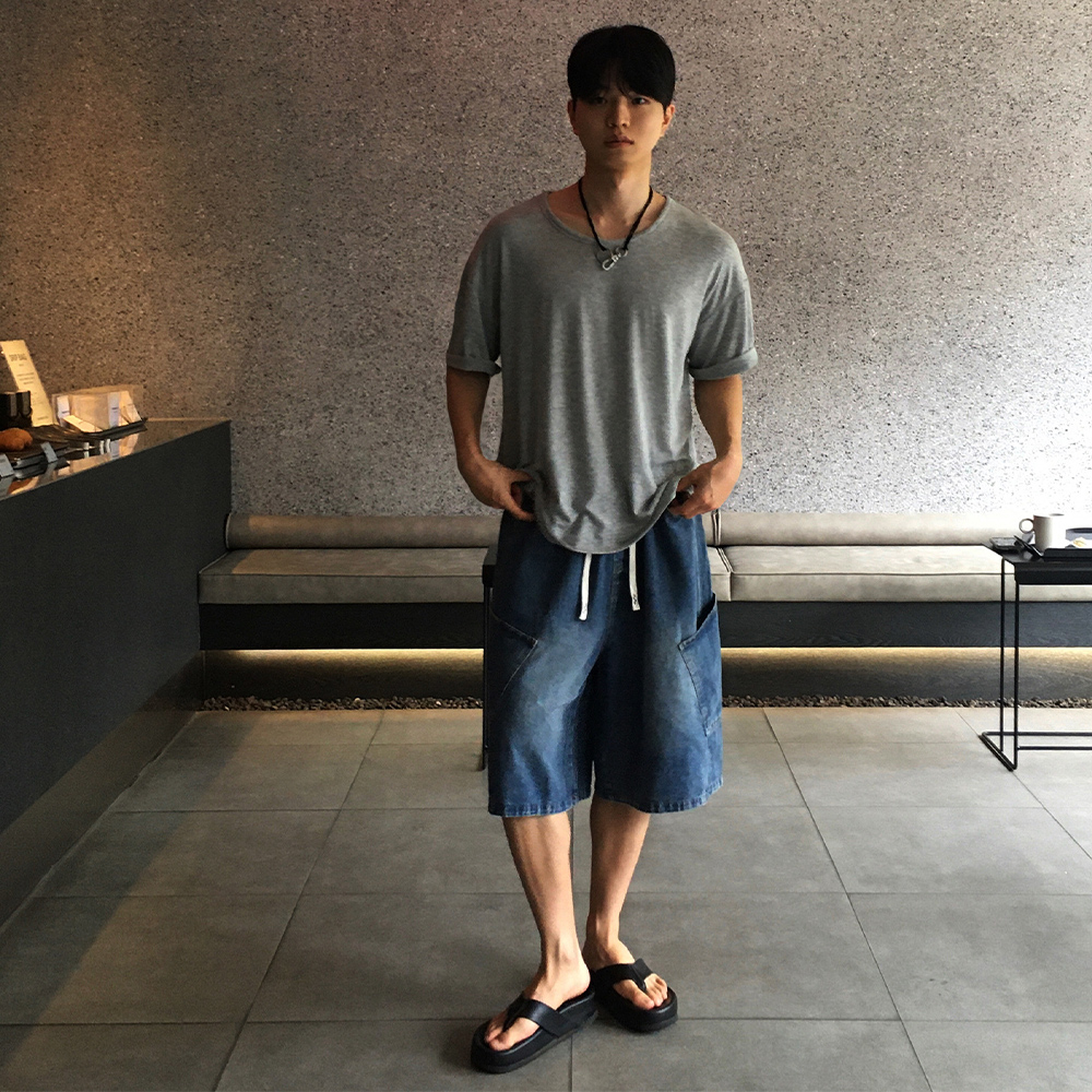 벌룬팬츠 남자7부청바지 남성청반바지 - 상세 이미지 2