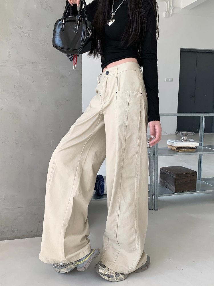 봄 여름 여성 하이웨이스트 루즈핏 와이드 코튼 팬츠 면바지 핀턱 데일리룩 롱팬츠 워싱 - 상세 이미지 2