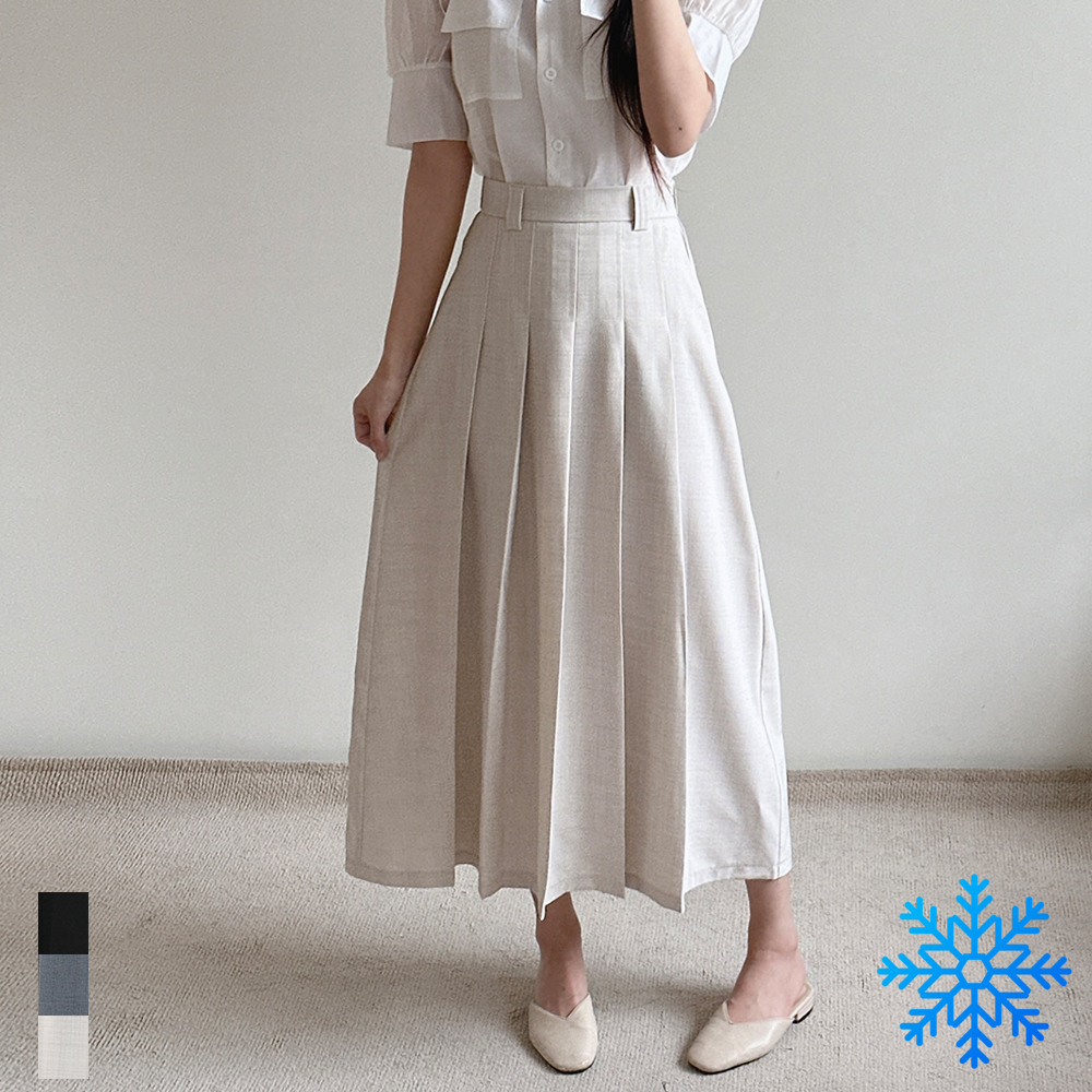 여성 롱스커트 린넨 라이크 여름 A라인 스판 플리츠 주름 키작녀 치마 빅사이즈