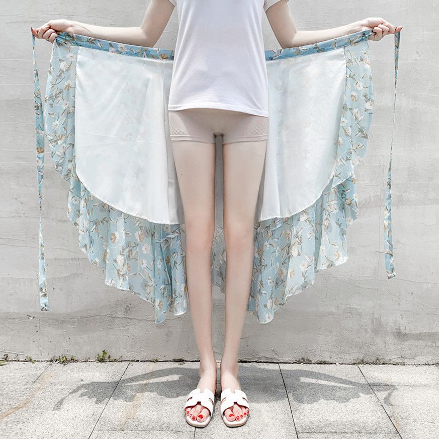 랩 스커트 두르는 롱 치마 여행 바캉스 프릴 쉬폰 원피스 여성 플라워 비치 - 상세 이미지 4