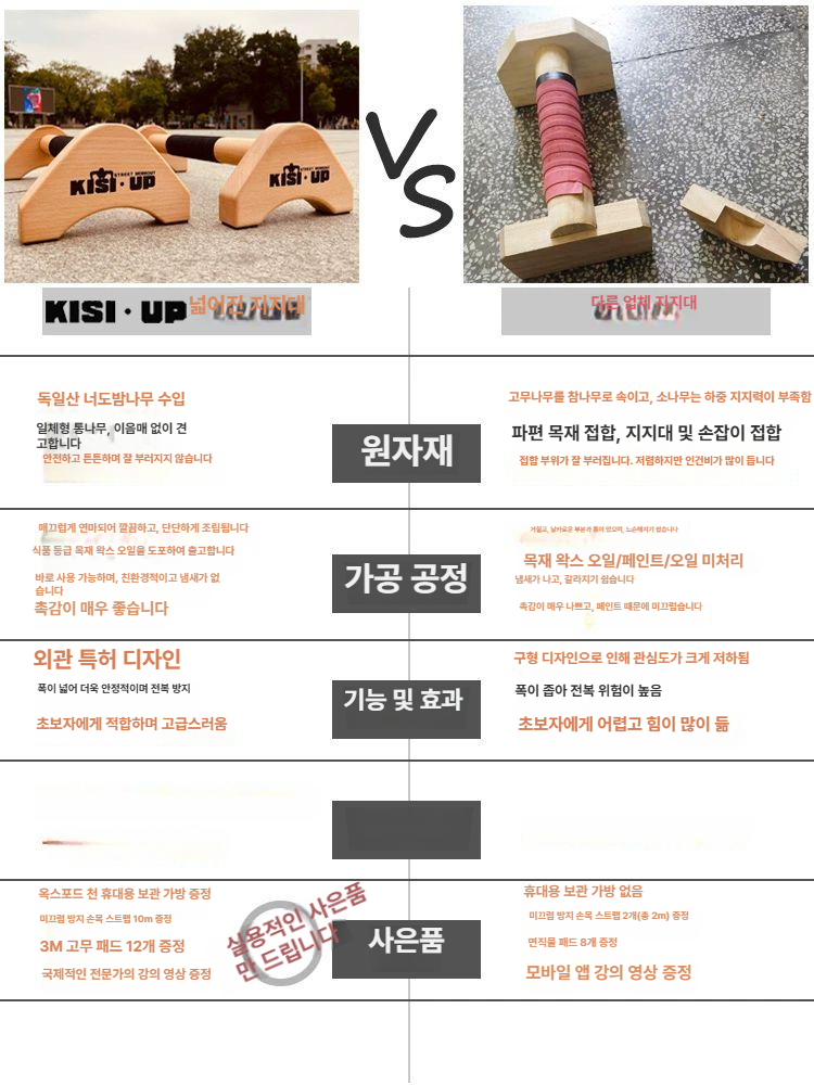 푸쉬업바 푸시업 우드 원목 패럴렛바 플란체바 팔굽혀펴기 핸드스탠드 홈트 피트니스 장비 트레이닝 구형 너도밤나무 25cm 1쌍 - 상세 이미지 4