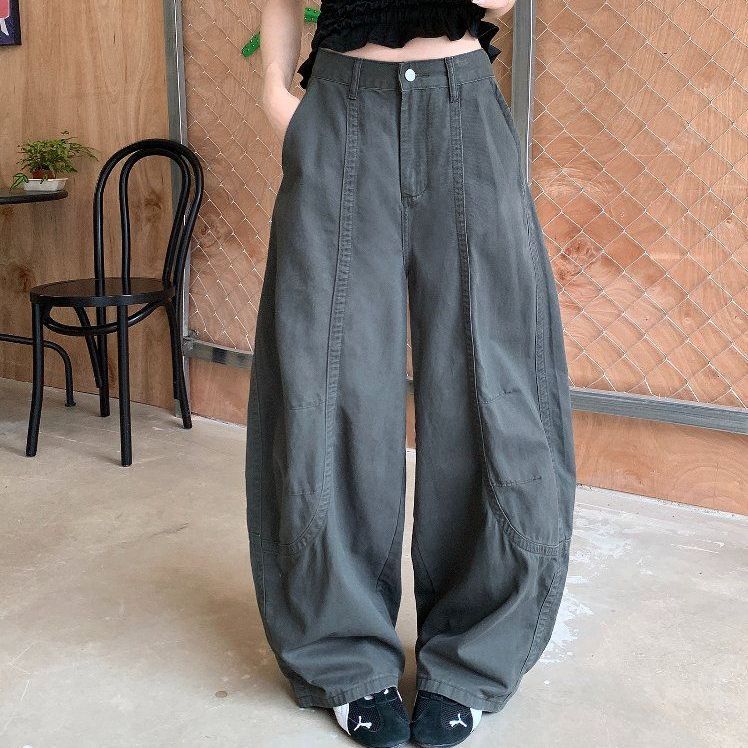 봄 여름 여성 하이웨스트 와이드 코튼 팬츠 바나나핏 롱팬츠 워싱 면바지 데일리룩 루즈핏 - 상품 이미지