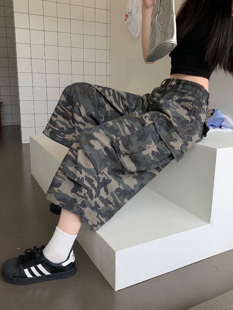 사계절 여성 하이웨이스트 루즈핏 와이드 카고 7부팬츠 코튼 면반바지 멀티포켓 쿨링팬츠 - 상세 이미지 4