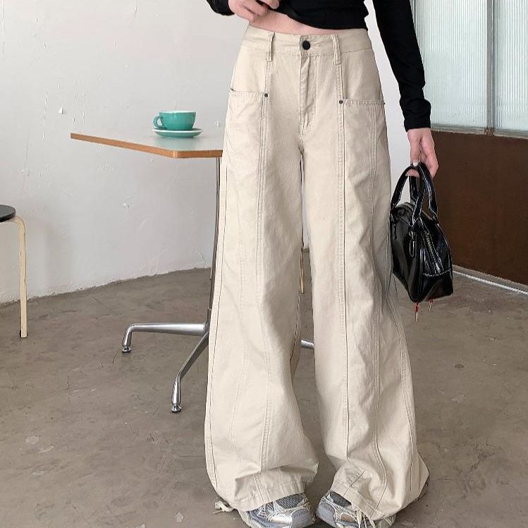 봄 여름 여성 하이웨이스트 루즈핏 와이드 코튼 팬츠 면바지 핀턱 데일리룩 롱팬츠 워싱 - 상품 이미지