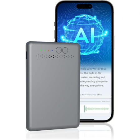 EIOTCLUB [해외]4G LTE AI 음성 녹음기, GPT-4.1을 통한 앱 제어, 전사 및 다이제스트 기능을 갖춘 디지털 88개 언어 지원, 강의, 회의 통화를 위한 스마트 노트 녹음기