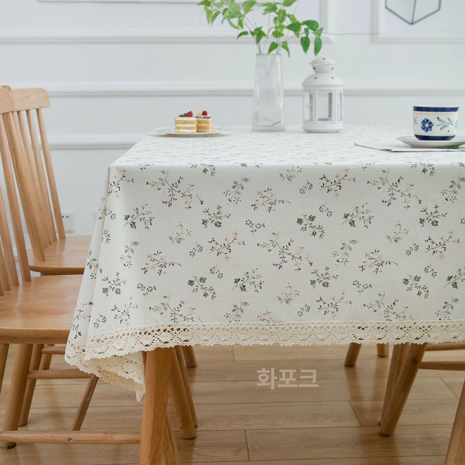 식탁보 면사 레이스 테이블 탁상 캐비닛 커버 천 매트 1.작은 꽃무늬 - 상세 이미지 3