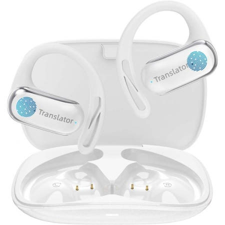 [Wooask][해외]Woask AI 번역 이어버드 실시간, 144개 언어 오픈 이어디자인 3-in-1 실시간 F56 화이트(오프라인 패키지 포함(평생 무료)