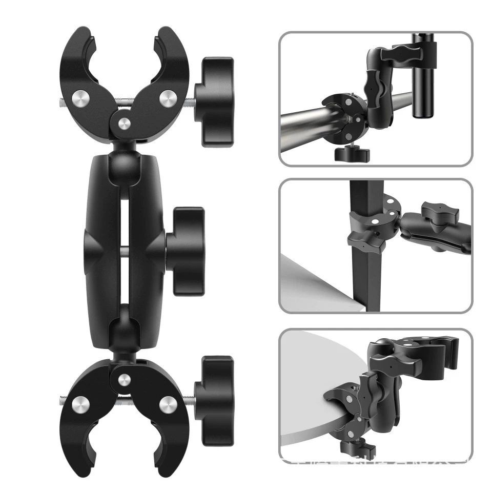 GoPro/Insta360 카메라 고정거치대 휴대폰 오토바이 라이딩 넥스트랩 볼 헤드 클램프 액세서리 1.1m 셀카봉2개 더블헤드 대력 클립 - 상세 이미지 4