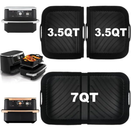 [해외]닌자 DZ071용 에어프라이어 실리콘 라이너, 재사용 가능한 7-QT 듀얼존 메가존 액세서리 3팩, 듀얼 3.5용 2개 라이너QT 바스켓 바스켓용 라이너 1개