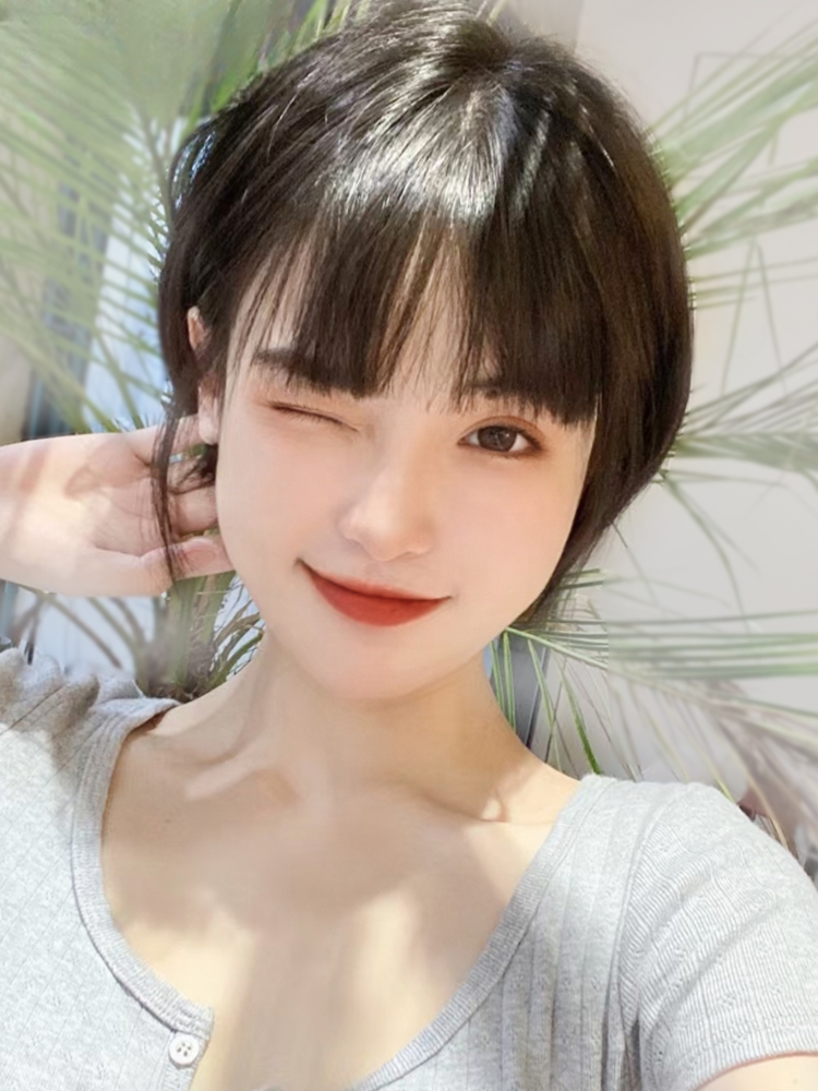 진짜 헤어 50대 중년 항암가발 짧은 단발 머리 엄마 가발 20cm - 상품 이미지