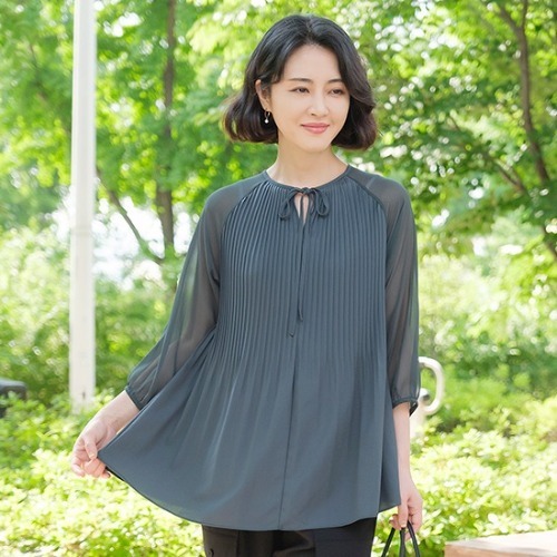 엄마옷 조이마담 T51694 리본 플리츠 블라우스 중년여성의류 - 상품 이미지