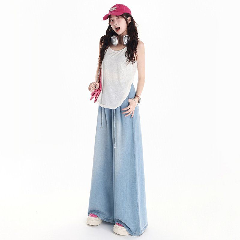 여성 2가지기장 와이드 밴딩 텐셀 팬츠 봄 여름 루즈핏 스트링 라이오셀 롱팬츠 데일리룩 - 상세 이미지 2