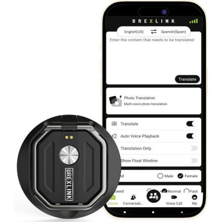 [BrexLink][해외]3-in-1 AI 번역기 레코더, APP 제어 기능이 있는 언어 번역기, 번역 및 오디오 전사에 대한 무료, 140개 이상의 언어, 온라인/오프라인/비디오/사진 번역(블랙)