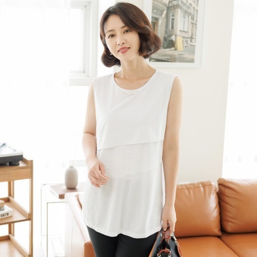 엄마옷 조이마담 T51423 진주 레이스 나시 티셔츠 중년여성의류 - 메인 이미지