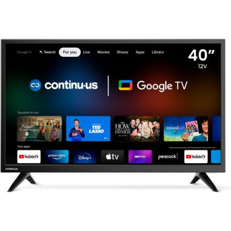 [continuus][해외]계속.미국 40인치 스마트 TV, 12V 및 AC/DC 어댑터 포함, 720p 안드로이드 구글 RV TV(구글 어시스턴트 포함), 크롬캐스트 무료 스트리밍 앱, RV용 강화