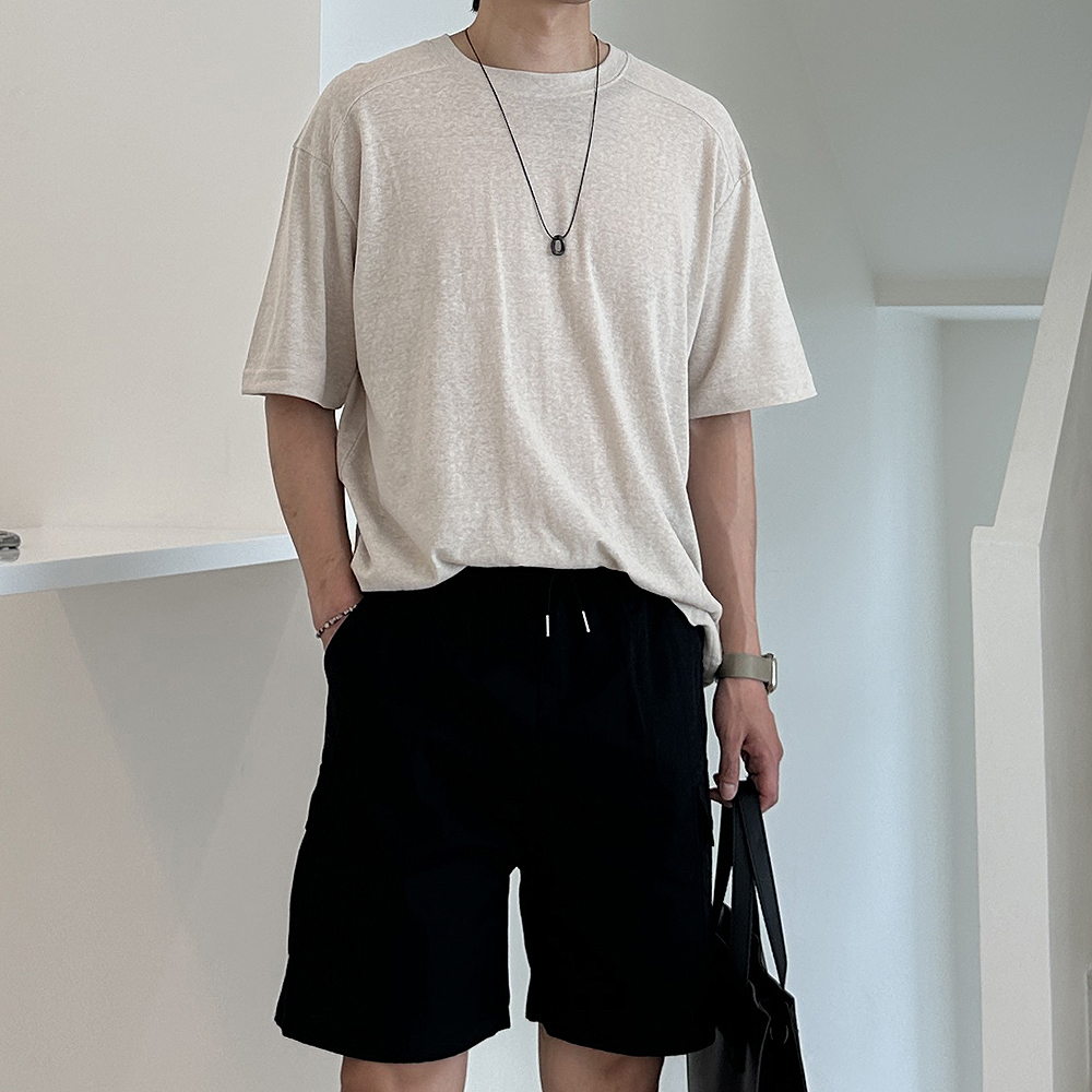 쿨 린넨 티셔츠 여름 슬라브 시스루 커플 반팔 남자 반팔티 - 상세 이미지 2