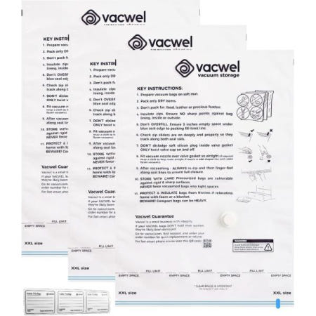 [vacwel][해외]3팩 XXL, 진공 보관 가방, 의류 공간 절약 가방 - XL 이불, 매트리스 토퍼, XXL 3개(47x35인치),보너스 1배 큰 (32x21in)