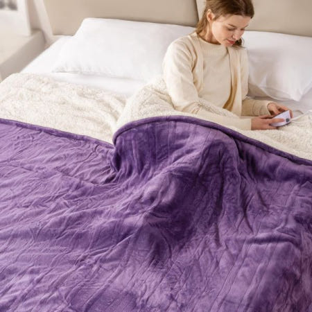 [해외]베어허그 전기 담요 풀 사이즈 77인치 x 84인치 실키 벨벳 & 따뜻한 셰르파 온열 담요, 10가지 열 설정 및 0.5-12시간 조절 가능 타이머, 빠른 난방, 세탁기 사