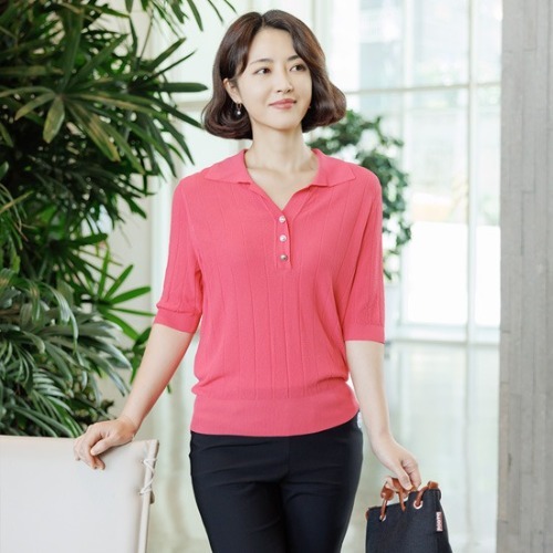 엄마옷 조이마담 T51419 쿨 반오픈 니트 티셔츠 중년여성의류 - 메인 이미지