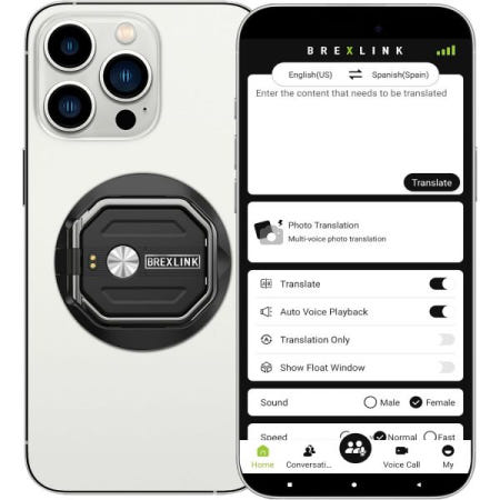 [해외]3-in-1 AI 번역기 레코더, BrexLink 언어 번역기, 번역 및 필사 비용 무료, 140개 이상 온라인/오프라인/비디오/사진 미팅 강의 여행용