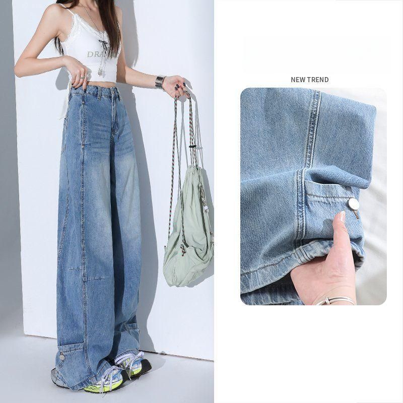 여성 2가지기장 와이드 텐셀 팬츠 봄 여름 하이웨이스트 루즈핏 쿨링 라이오셀 롱팬츠 면바지 - 상품 이미지