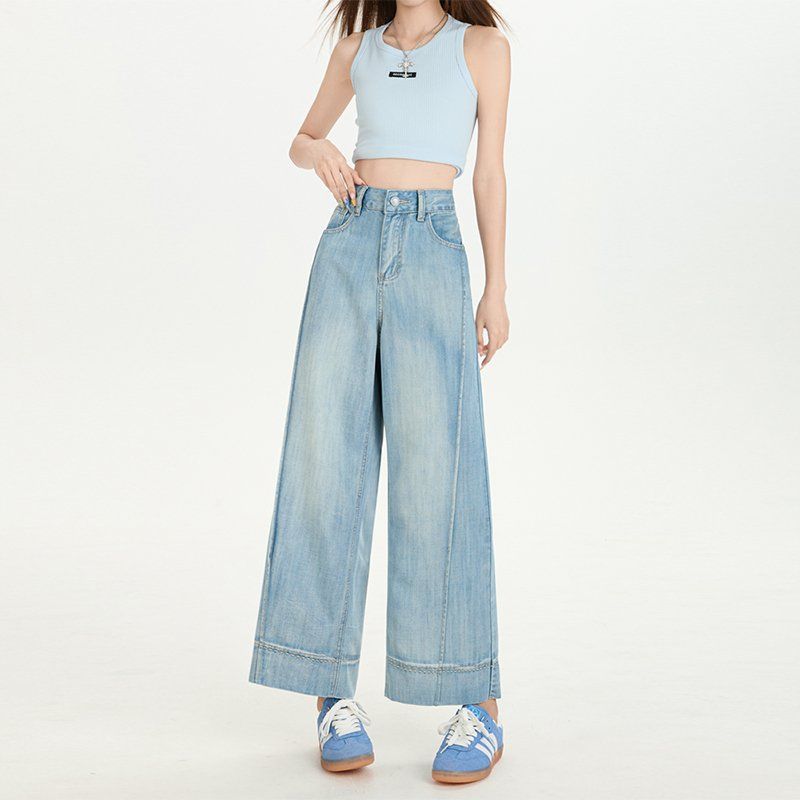 봄 여름 여성 하이웨이스트 루즈핏 와이드 팬츠 텐셀 라이오셀 쿨링 9부팬츠 데일리룩 면바지 - 상세 이미지 4