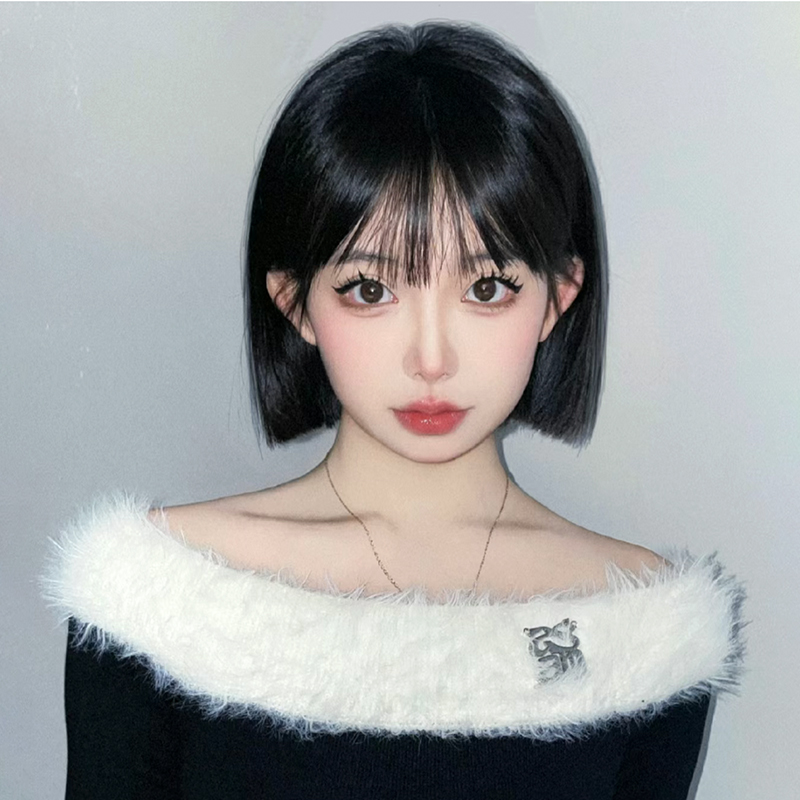 테슬컷 단발머리 가발 항암가발 패션 내추럴블랙 28cm - 상품 이미지