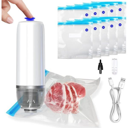 MAXTBEE [해외]식품용 휴대용 진공 밀봉기, 식품 보관 주방 및 수비드 요리를 위한 10개의 백이 포함된 무선 밀봉기 기계 세트 11x10 inch