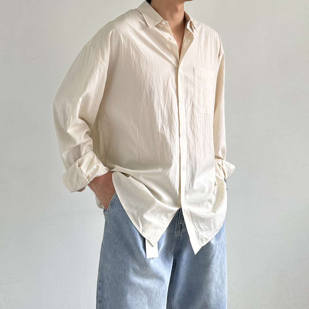 남자 셔츠 오버핏 흰색 나일론 쿨 여름 남방 남자린넨셔츠 - 상세 이미지 5