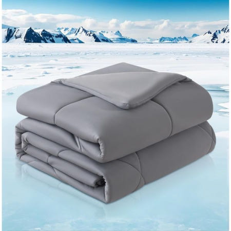 [해외]MASVIS 쿨링 이불 퀸 사이즈, 뜨거운 잠자는 사람과 밤의 땀을 위한 부드러운 통기성 담요, 쿨 터치 패브릭 여름 스모키 그레이, 90인치 x90인치