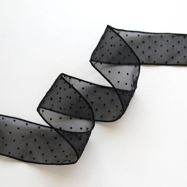 블랙 도트 노방리본 폭6cm 검정 땡땡이 오간디 리본재료 - 상세 이미지 4