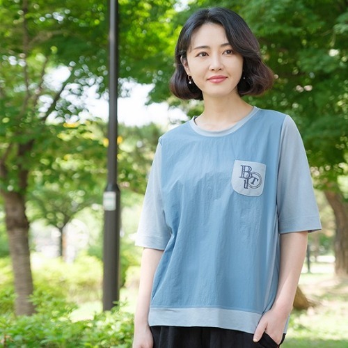 엄마옷 조이마담 T51690 패치포켓 배색 티셔츠 중년여성의류 - 상품 이미지