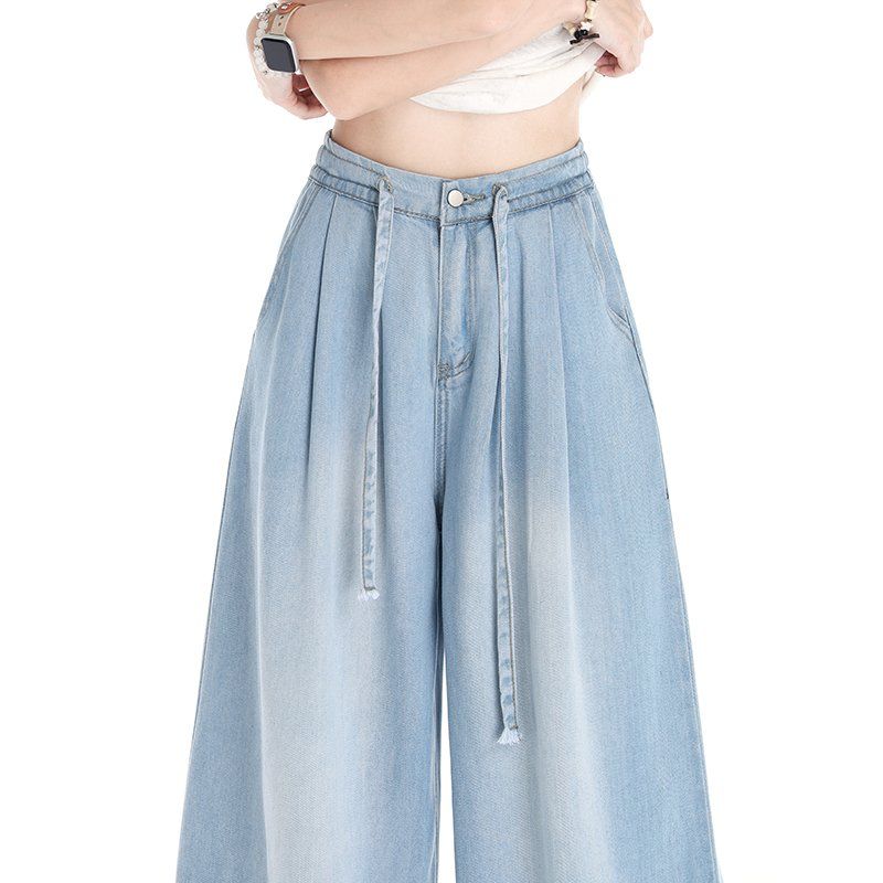 여성 2가지기장 와이드 밴딩 텐셀 팬츠 봄 여름 루즈핏 스트링 라이오셀 롱팬츠 데일리룩 - 상세 이미지 5