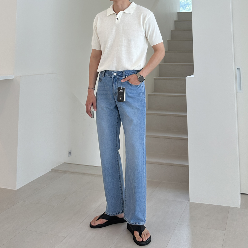 남자 청바지 부츠컷 데님 워싱 연청 세미 남자 와이드 청바지 - 상세 이미지 3