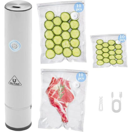 ULTAC [해외]진공 실러, 푸드 세이버 실러 기계, 신선도 보존 식품 보관용 소형 휴대용 및 수비드 + 재사용 가능한 30개 Chefs Kit-10 Bags