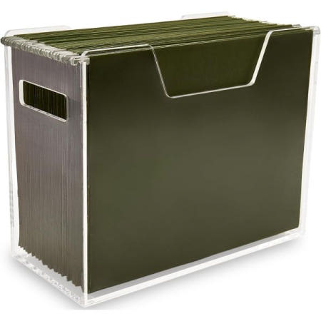 Meicloud [해외]아크릴 파일 홀더 - 투명 행잉 정리함, 모던 폴더 손잡이가 있는 루사이트 상자, 글자 크기를 위한 데스크톱 상자