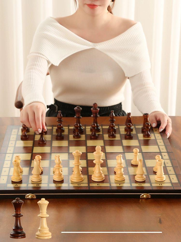 체스 마그네틱 고급 단단한 나무 접이식체스판 보드게임 24x24 - 상품 이미지