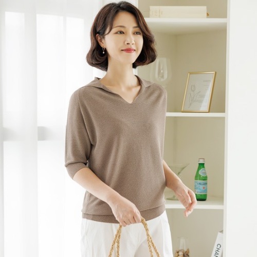 엄마옷 조이마담 T51422 썸머 카라 니트 티셔츠 중년여성의류 - 메인 이미지
