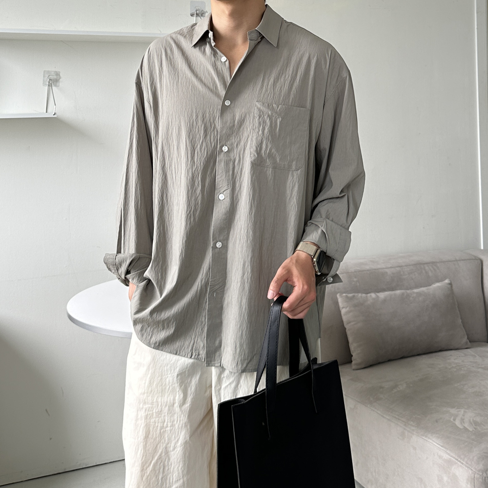 남자 셔츠 오버핏 흰색 나일론 쿨 여름 남방 남자린넨셔츠 - 상세 이미지 4