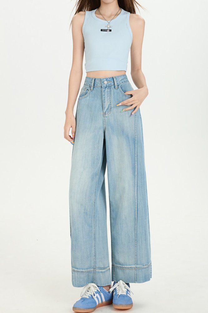 봄 여름 여성 하이웨이스트 루즈핏 와이드 팬츠 텐셀 라이오셀 쿨링 9부팬츠 데일리룩 면바지 - 상세 이미지 5