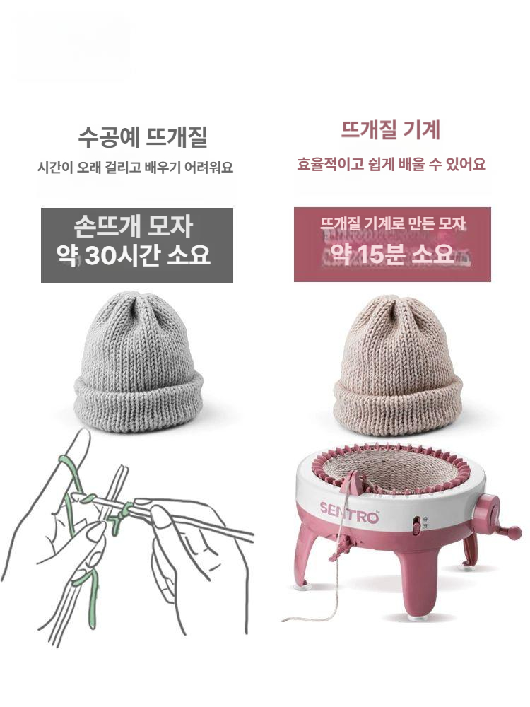 뜨게질 손쉬운 편직기 모자 가방 스웨터 목도리 DIY장치 손뜨개기계 48바늘 편직기계+헤어볼+4개 실타래 - 상세 이미지 3