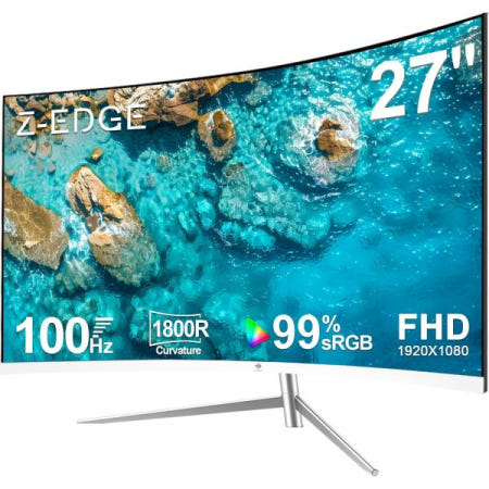 [해외]Z-Edge 27인치 커브드 게이밍 모니터, 풀 HD 1080P 1920x1080 LED 백라이트 100Hz 주사율 및 아이 케어 기술, 178° 광시야각, VGA+HDMI