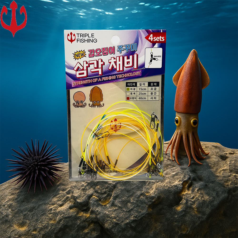 트리플 NEW 갑오징어 쭈꾸미 삼각 360도 회전 카드 채비 3EA - 상품 이미지