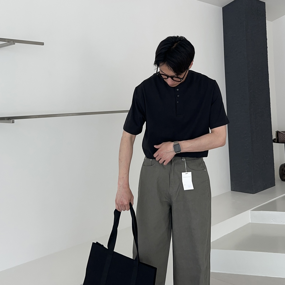 헨리넥 반팔 분또 슬라브 스판 쿨 티셔츠 남자 반팔티 - 상세 이미지 2