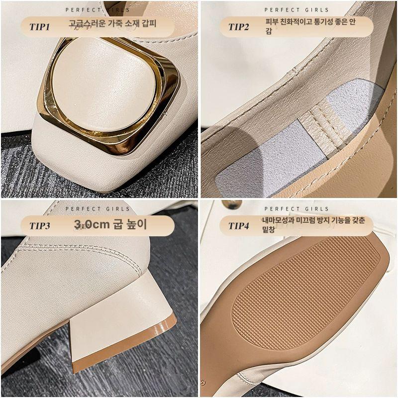 여성 가죽 구두 단화 3cm 5cm 플랫슈즈 힐 얕은 신발 - 상세 이미지 5