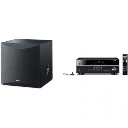 [해외]야마하 8인치 100W 파워 서브우퍼 - 블랙(NS-SW050BL), RX-V385 5.1채널 4K 울트라 HD AV 수신기(블루투스 포함)