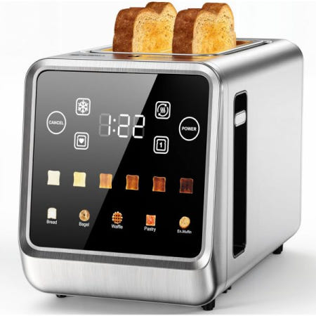 [Foyoconven][해외]디지털 터치 스크린 토스터기, 2조각, 1.5인치 와이드 슬롯, 6가지 그늘 설정, 5가지 빵 종류, 스테인리스 스틸