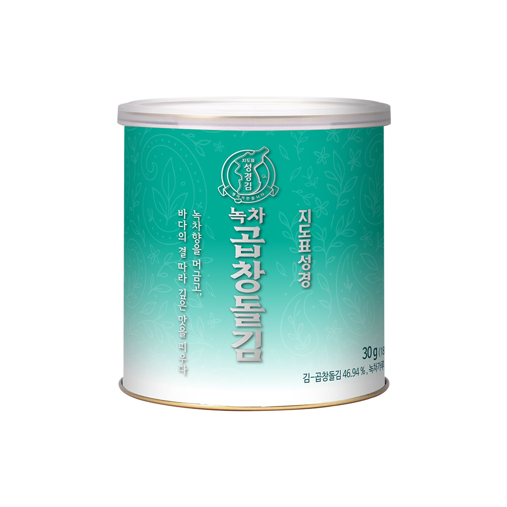 [성경김본사] 지도표 녹차 곱창 프리미엄 캔김 30g, 1개