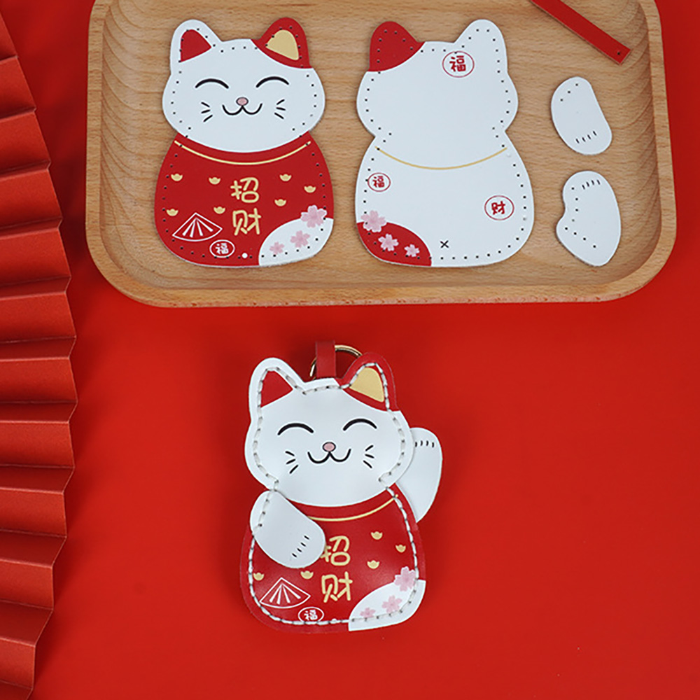 가죽 행운의 고양이 마네키네코 키링 diy 가죽공예 수공예 공방 열쇠고리 키링 만들기 - 상세 이미지 3