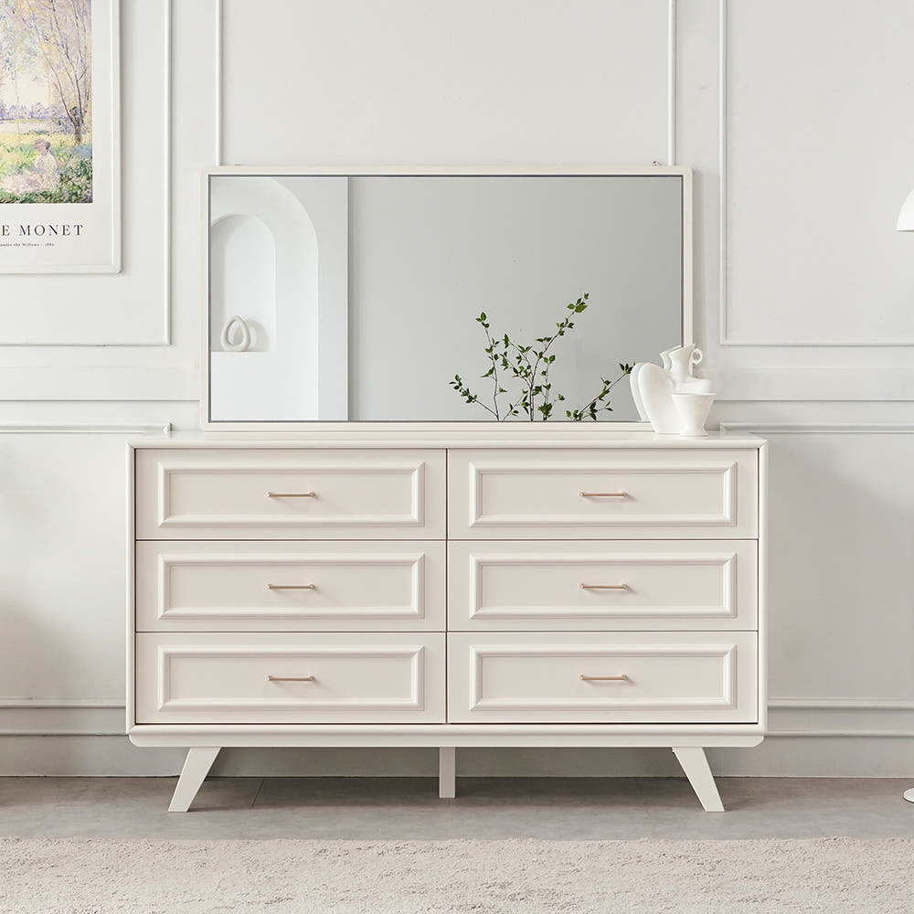 국내생산 웨인스코팅 와이드 이브 서랍장 1450x485x845mm, 3단, 밀크아이보리
